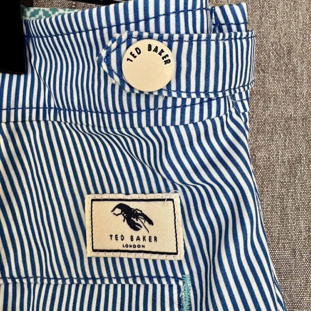 Ted Baker Blue White Strip Lobster Logo Snap Front Swim Shorts Size 2XL / 6